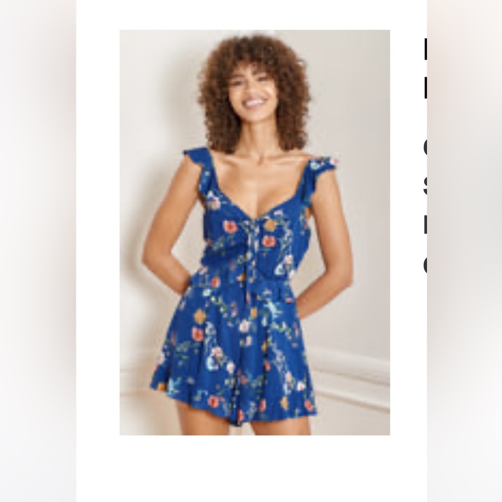Floral Blue Romper with Ruffle Sleeves